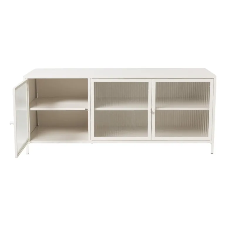 Dressoir Luca met geribbeld glazen deurtjes - offwhite - 50x120x42 cm