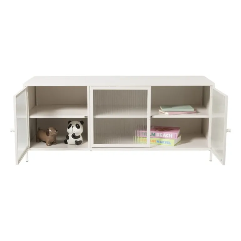Dressoir Luca met geribbeld glazen deurtjes - offwhite - 50x120x42 cm