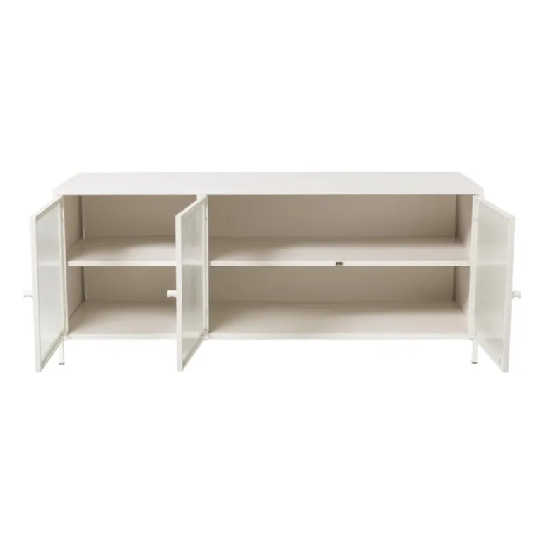 Dressoir Luca met geribbeld glazen deurtjes - offwhite - 50x120x42 cm