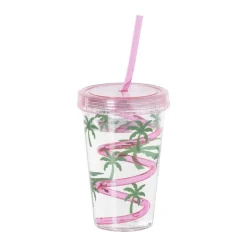 Drinkbeker palmboom - roze - 380 ml