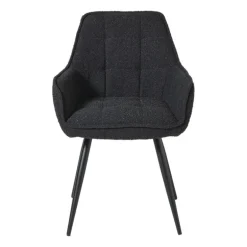 Eetkamerstoel bouclé met armleuning - zwart - 87x56.5x43 cm