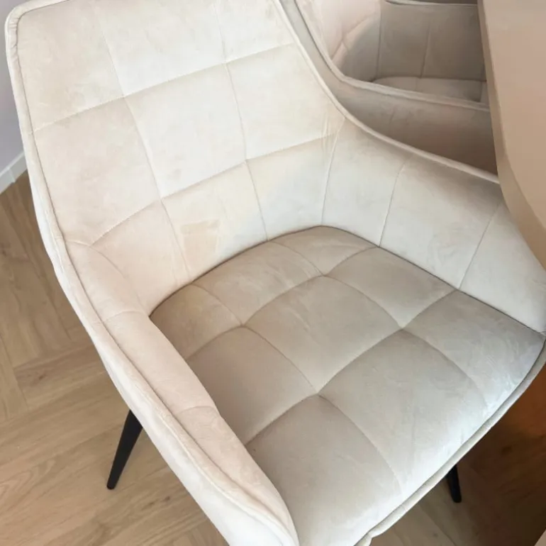 Eetkamerstoel velvet met armleuning - beige - 87x56.5x43 cm