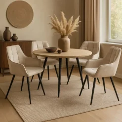 Eetkamerstoel velvet met armleuning - beige - 87x56.5x43 cm