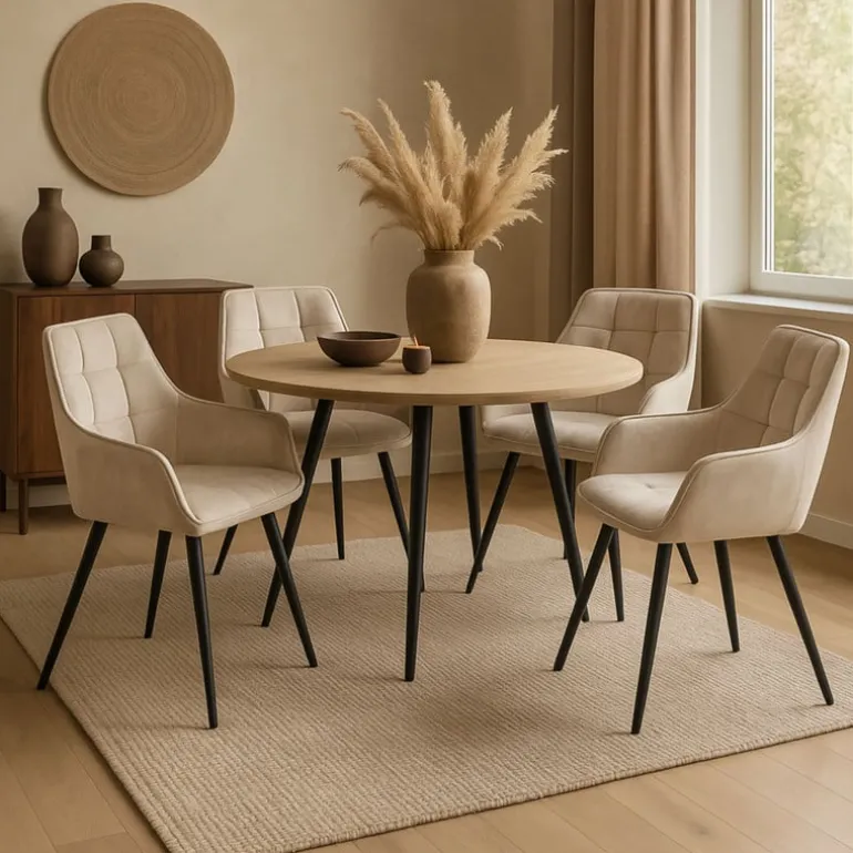 Eetkamerstoel velvet met armleuning - beige - 87x56.5x43 cm