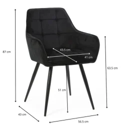 Eetkamerstoel velvet met armleuning - zwart - 87x56.5x43 cm