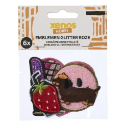 Emblemen glitter - roze - set van 6