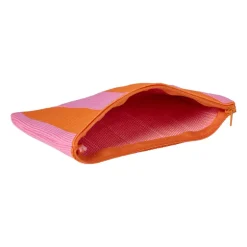 Etui gestreept - roze/oranje - 12x19 cm
