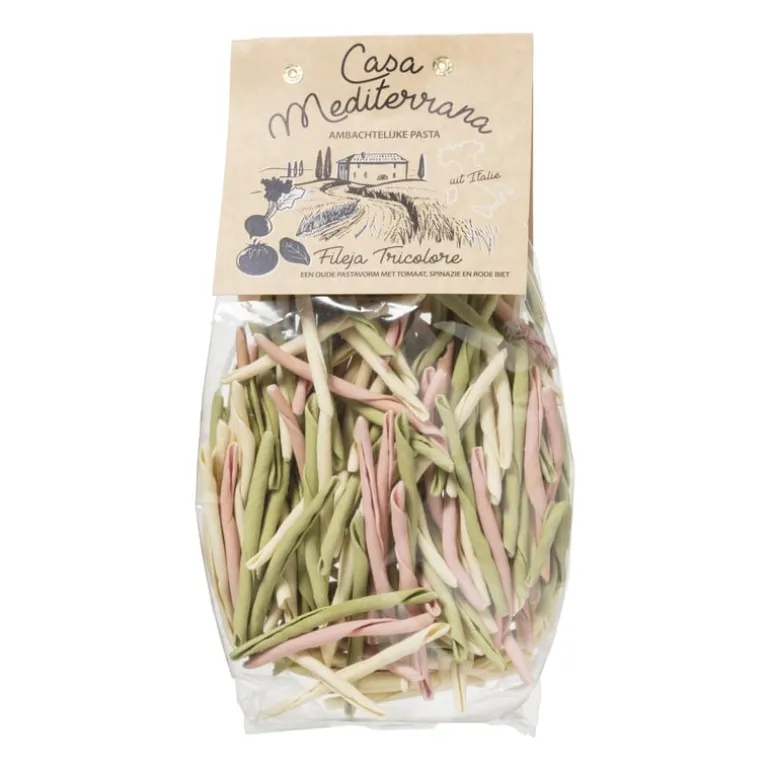 Fileja tricolore - Pasta met tomaat, spinazie en rode biet - 500 gram