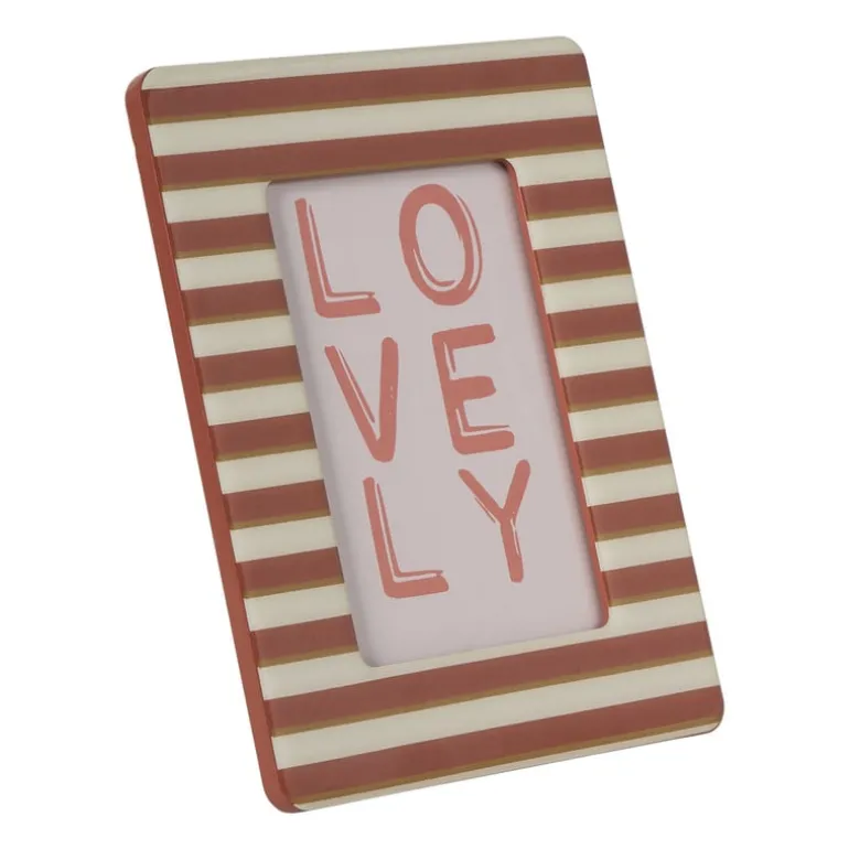Fotolijstje streep lovely - bruin/rood - 10x15 cm