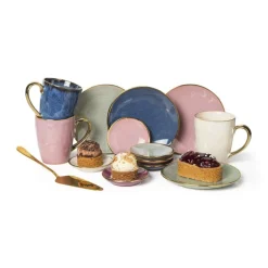 Gebaksbordje met gouden rand - roze - ø15 cm