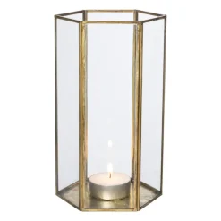 Glazen waxinelichthouder - goudkleurig - 26 cm