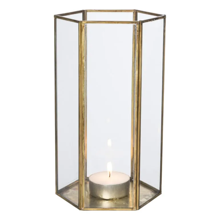 Glazen waxinelichthouder - goudkleurig - 26 cm