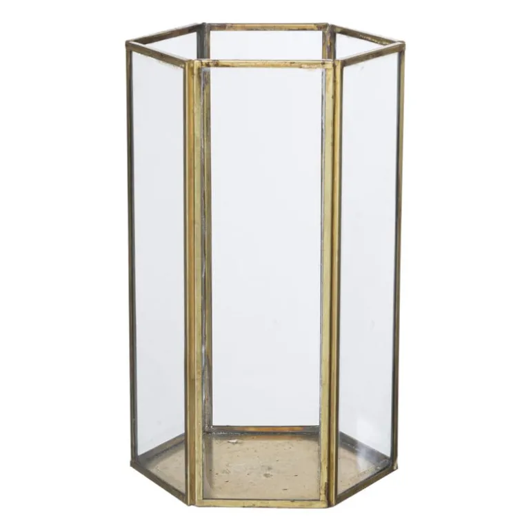 Glazen waxinelichthouder - goudkleurig - 20 cm