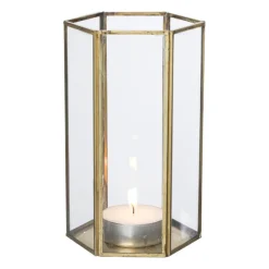 Glazen waxinelichthouder - goudkleurig - 20 cm
