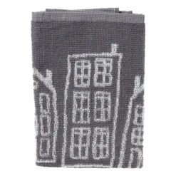 Handdoek antraciet huisjes - antraciet/wit - 50x50 cm