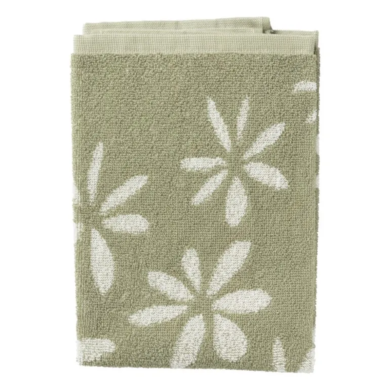 Handdoek bloemen - groen/wit - 50x50 cm