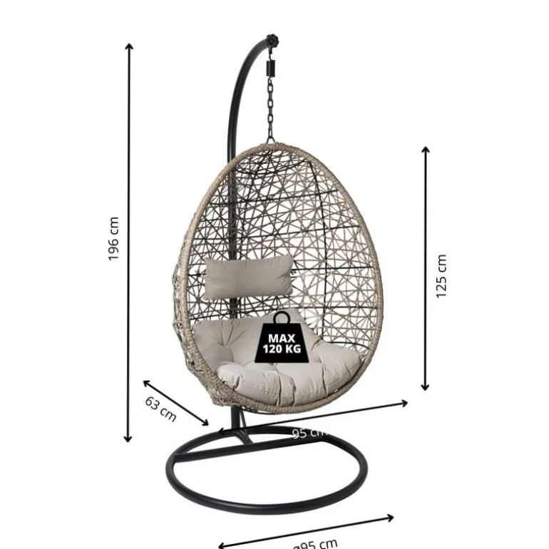 Hangstoel Hawaii met grjize kussens - bruin - 196 cm