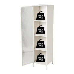 Hoge kast Luca met geribbeld glazen deurtje - offwhite - 160x42x40 cm