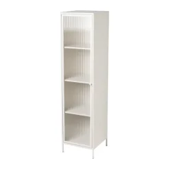 Hoge kast Luca met geribbeld glazen deurtje - offwhite - 160x42x40 cm