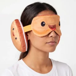 2-in-1 reiskussen hamburger met oogmasker - bruin