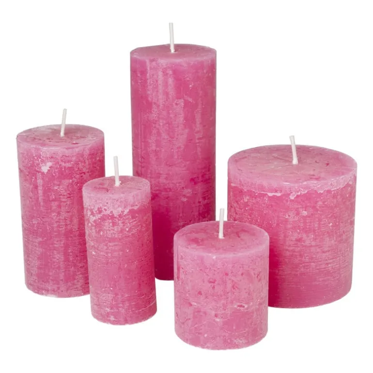 Kaars rustiek - roze - ø7x12 cm