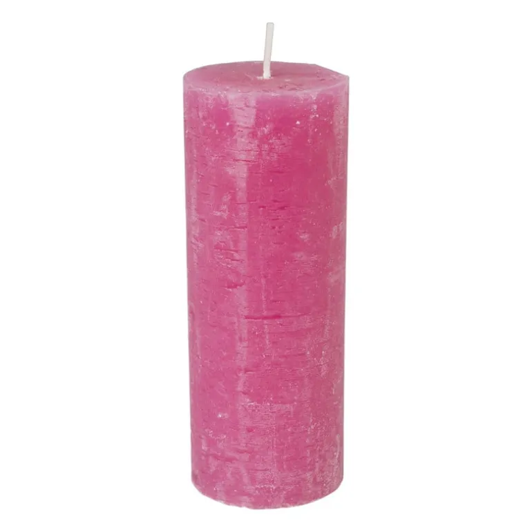 Kaars rustiek - roze - ø7x18 cm