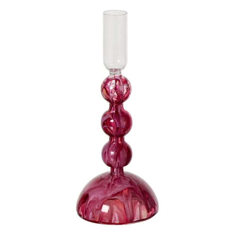 Kandelaar dipdye - rood/wit - ø9x21 cm