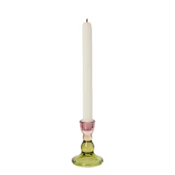 Kandelaar duo - roze/groen - ø6.5x8.8 cm