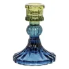 Kandelaar glas klein - groen/blauw - ø7.8x10 cm