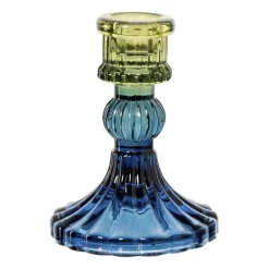Kandelaar glas klein - groen/blauw - ø7.8x10 cm