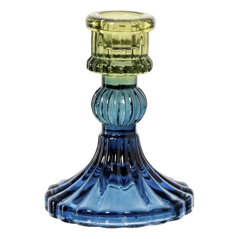 Kandelaar glas klein - groen/blauw - ø7.8x10 cm