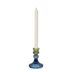 Kandelaar glas klein - groen/blauw - ø7.8x10 cm