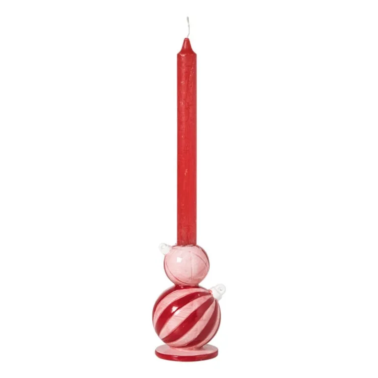 Kandelaar kerstbal groot - rood/roze - ø7.8x12.5 cm