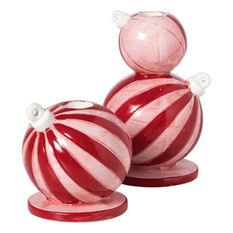 Kandelaar kerstbal klein - rood/roze - ø7.8x7.9 cm