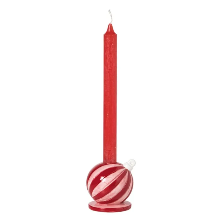 Kandelaar kerstbal klein - rood/roze - ø7.8x7.9 cm