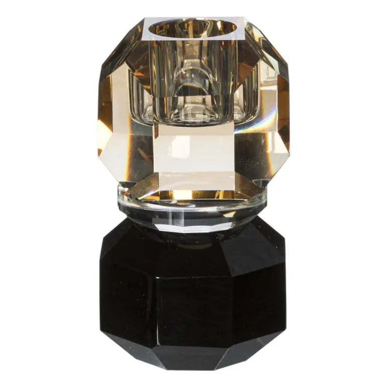 Kandelaar kristal - bruin/zwart - ø5.5x9 cm