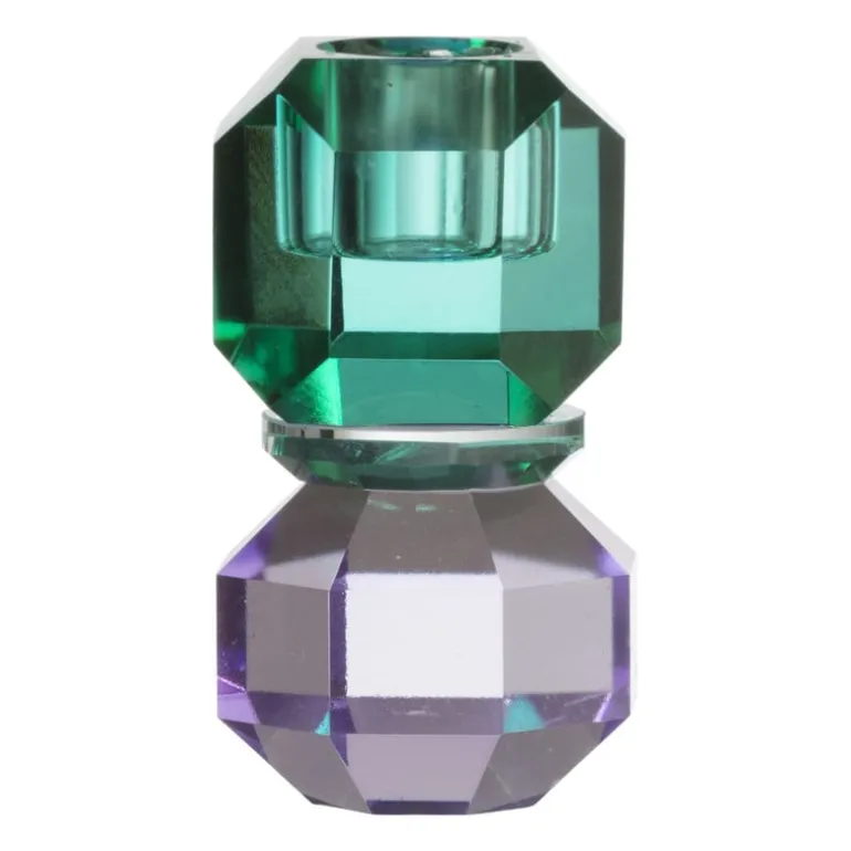 Kandelaar kristal - groen/paars - ø5.5x9 cm