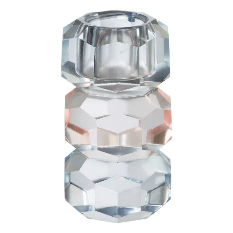 Kandelaar kristal 3-laags - blauw/roze - 4x4x7 cm