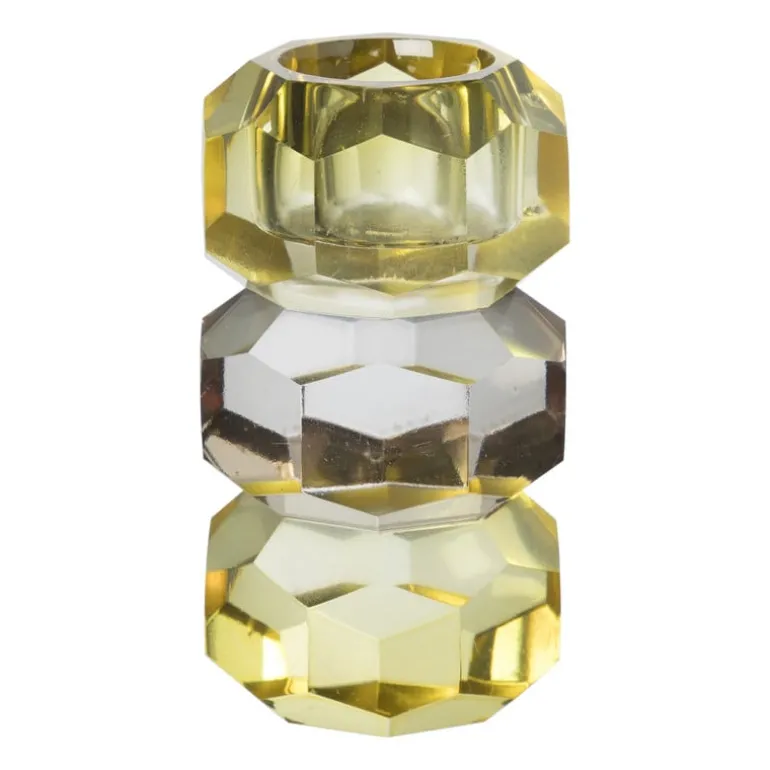 Kandelaar kristal 3-laags - geel/helder - 4x4x7 cm