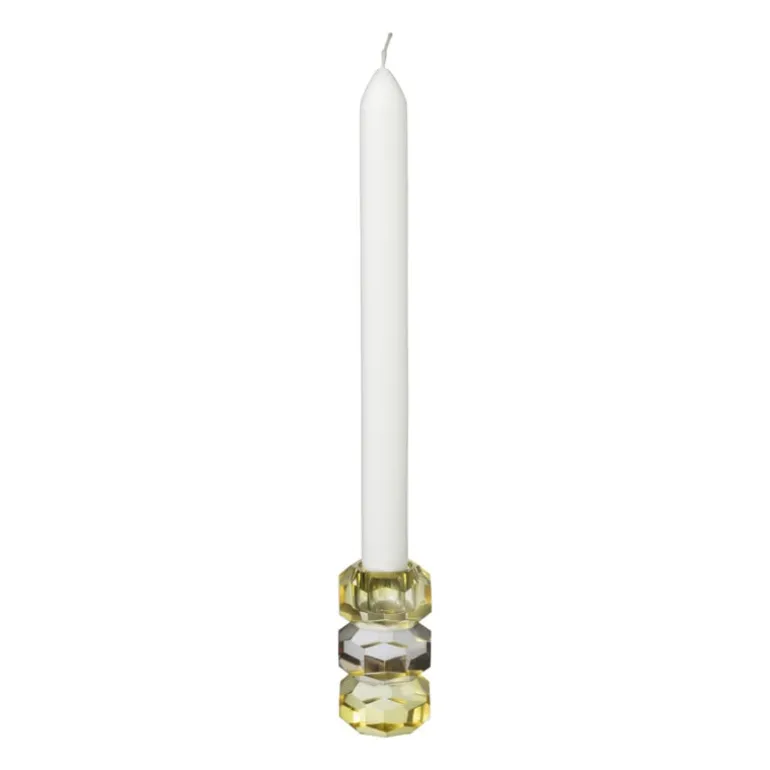 Kandelaar kristal 3-laags - geel/helder - 4x4x7 cm