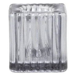 Kandelaar rib glas - grijs - 4x4x4 cm