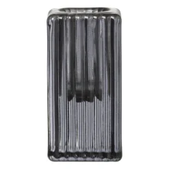 Kandelaar rib glas - grijs - 4x4x8 cm