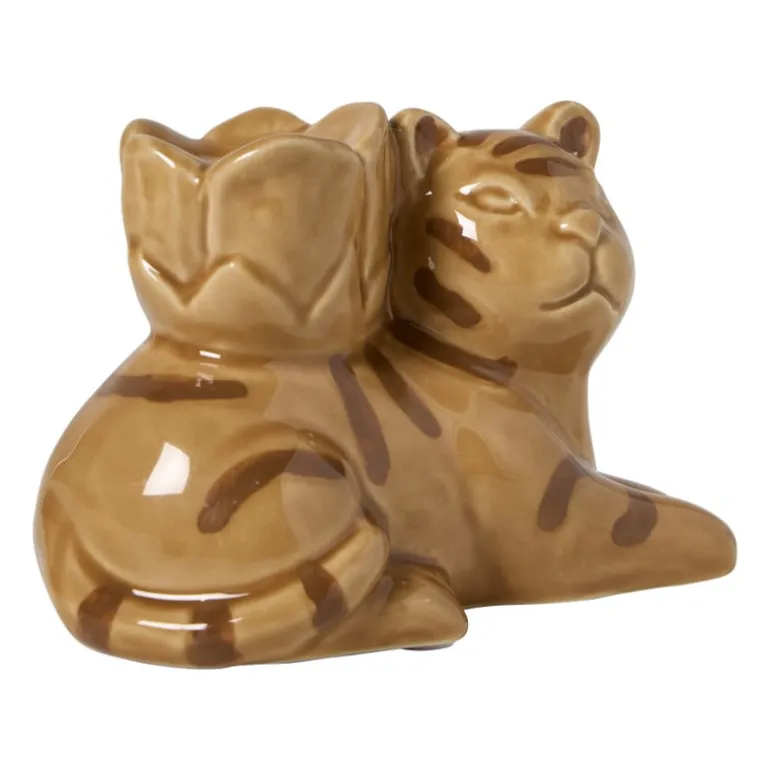 Kandelaar tijger - bruin - 12.5x8.5x7.5 cm