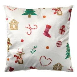 Kerstkussen skiën - beige/multikleur - 45x45 cm
