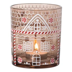Kerst waxinelichthouder groot - bruin - ø9x10 cm