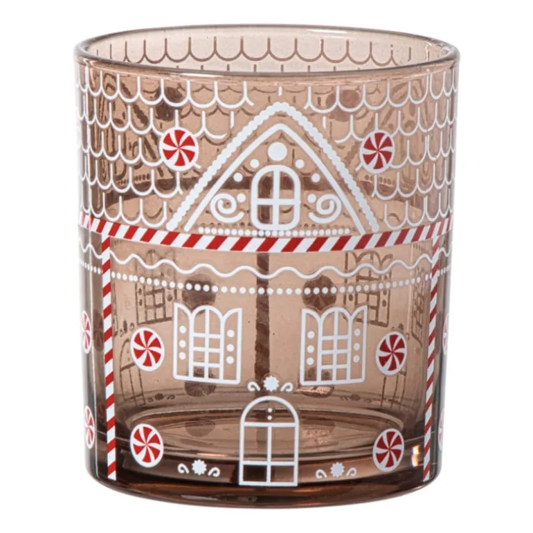 Kerst waxinelichthouder groot - bruin - ø9x10 cm