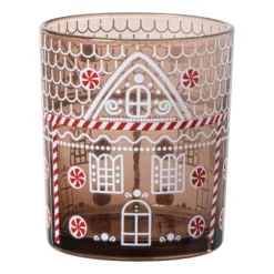 Kerst waxinelichthouder klein - bruin - ø7x8 cm