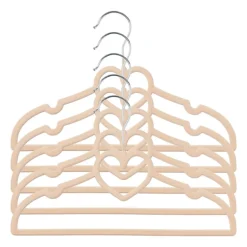 Kinder kledinghanger hart - vilt - beige - set van 5