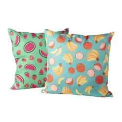 Kussen banaan & manderijn - blauw/geel - 45x45 cm