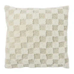 Kussen geblokt teddy - beige - 45x45 cm